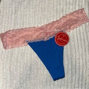 Splendies Blue & Pink Lace Thong 1X | Cotton Stretch | NWT